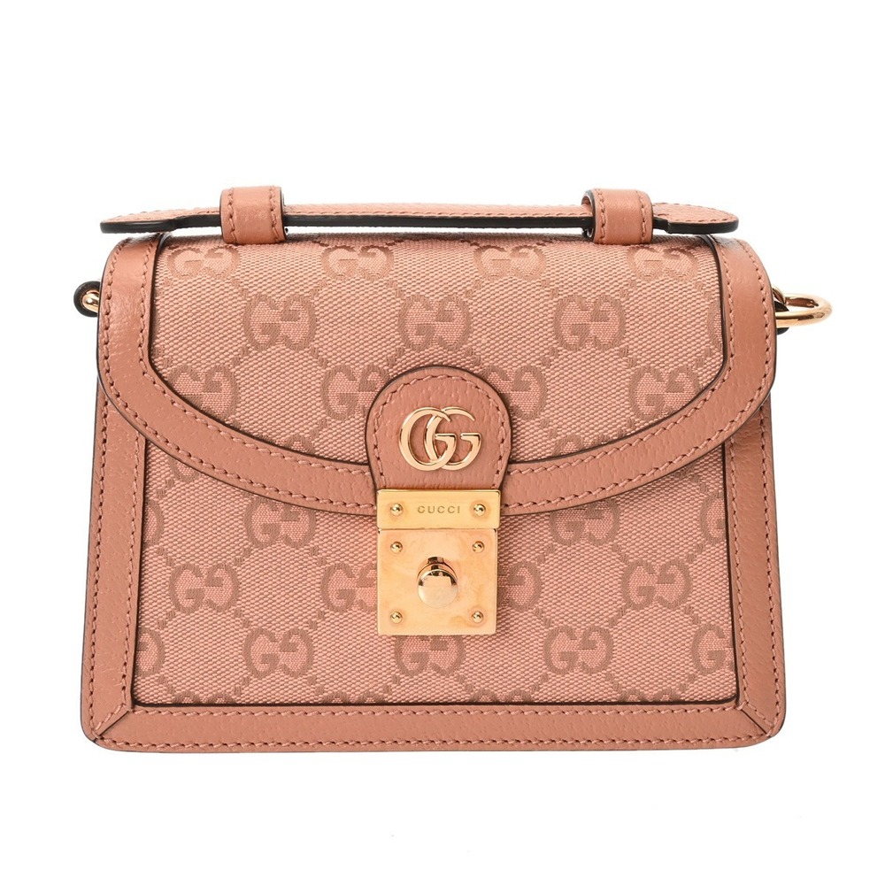 GUCCI Top Handle Bag Pink Canvas Leather Handbag